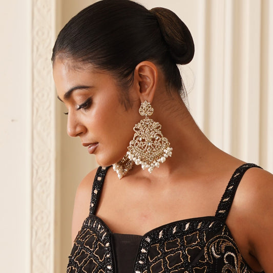 Shravya Jadau Chandbali Earrings - Golden