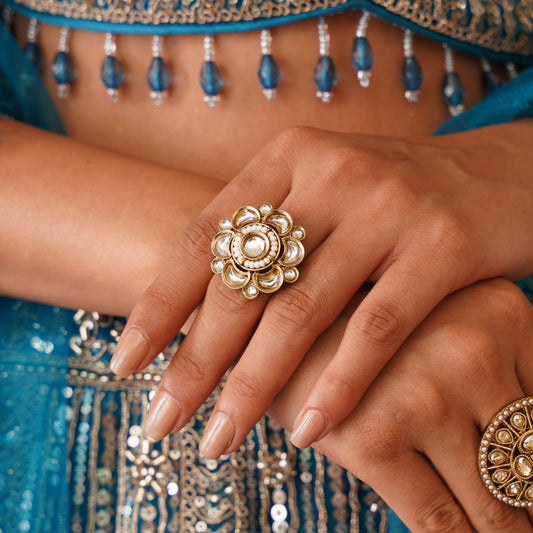 Yamini Dabi Kundan Adjustable Golden Ring