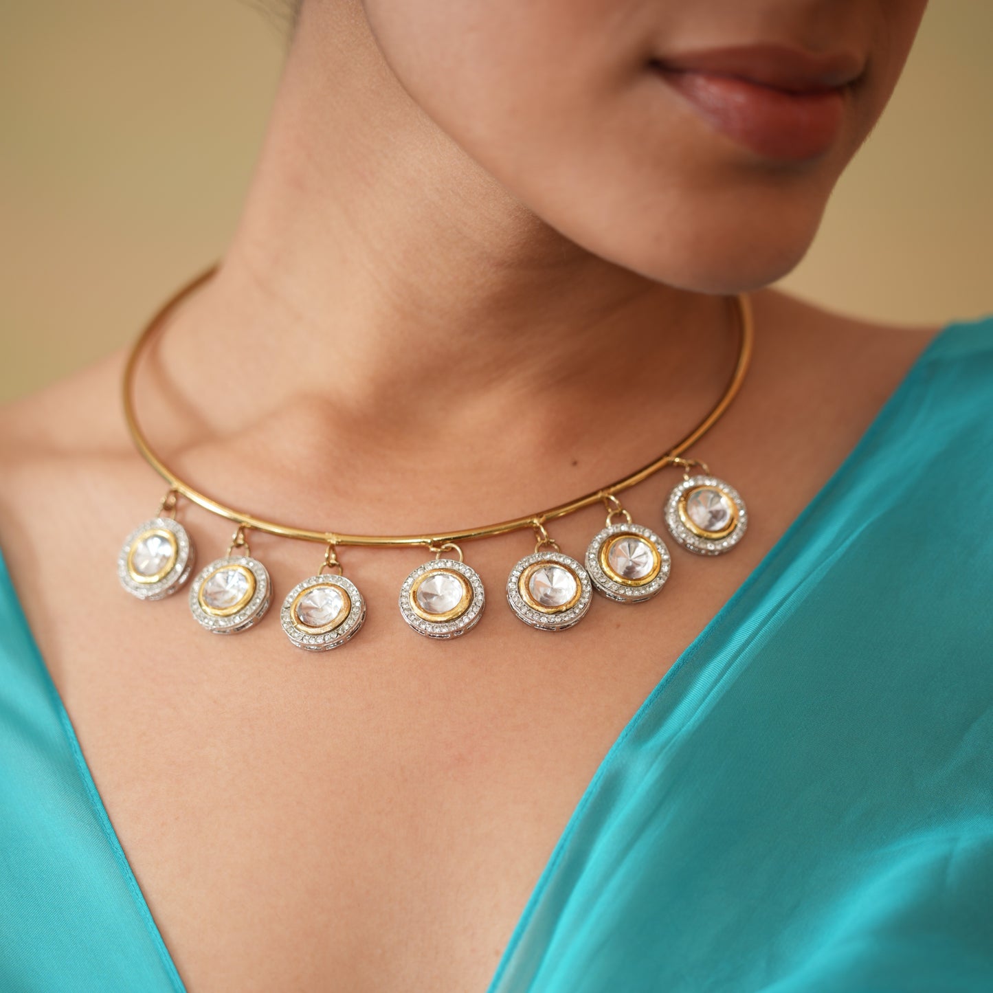 Raima Polki Hasli Necklace Set - Golden