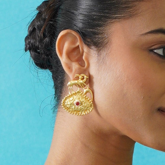 Saanvi Handcrafted Brass Earrings - Red