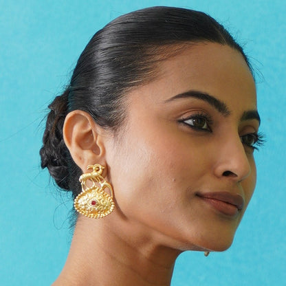 Saanvi Handcrafted Brass Earrings - Red