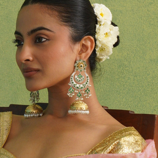 Aasmin Brass Jhumka Earrings - Green