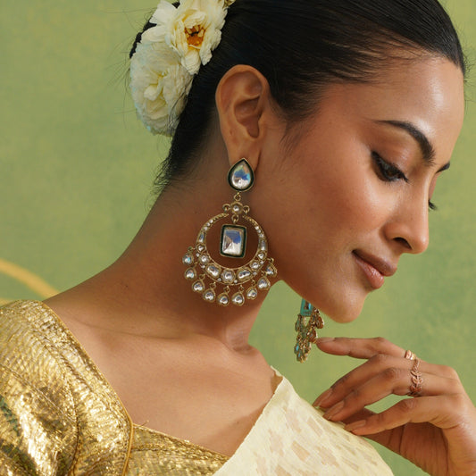 Alia Bhatt Inspired Kundan Chandbali Earrings - Golden