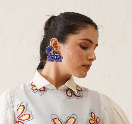 Juliana Crystal Hand Embroidered Earrings - Purple