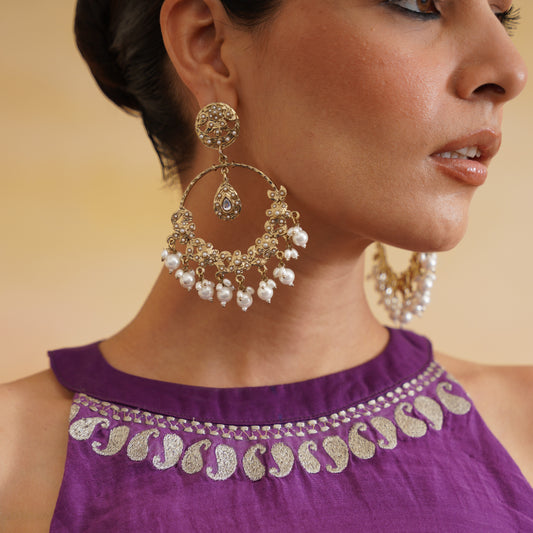 Kishti Jadau Chandbali Earring - Golden