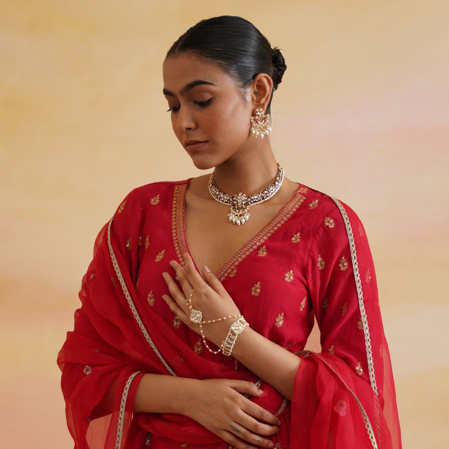 Daraksha Meenakari Hasli Necklace Set - Maroon