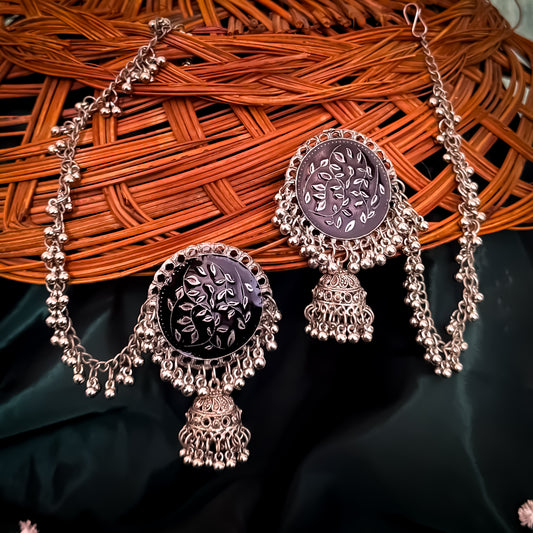 Sidra Silver Jhumka Earrings with sahara - Black
