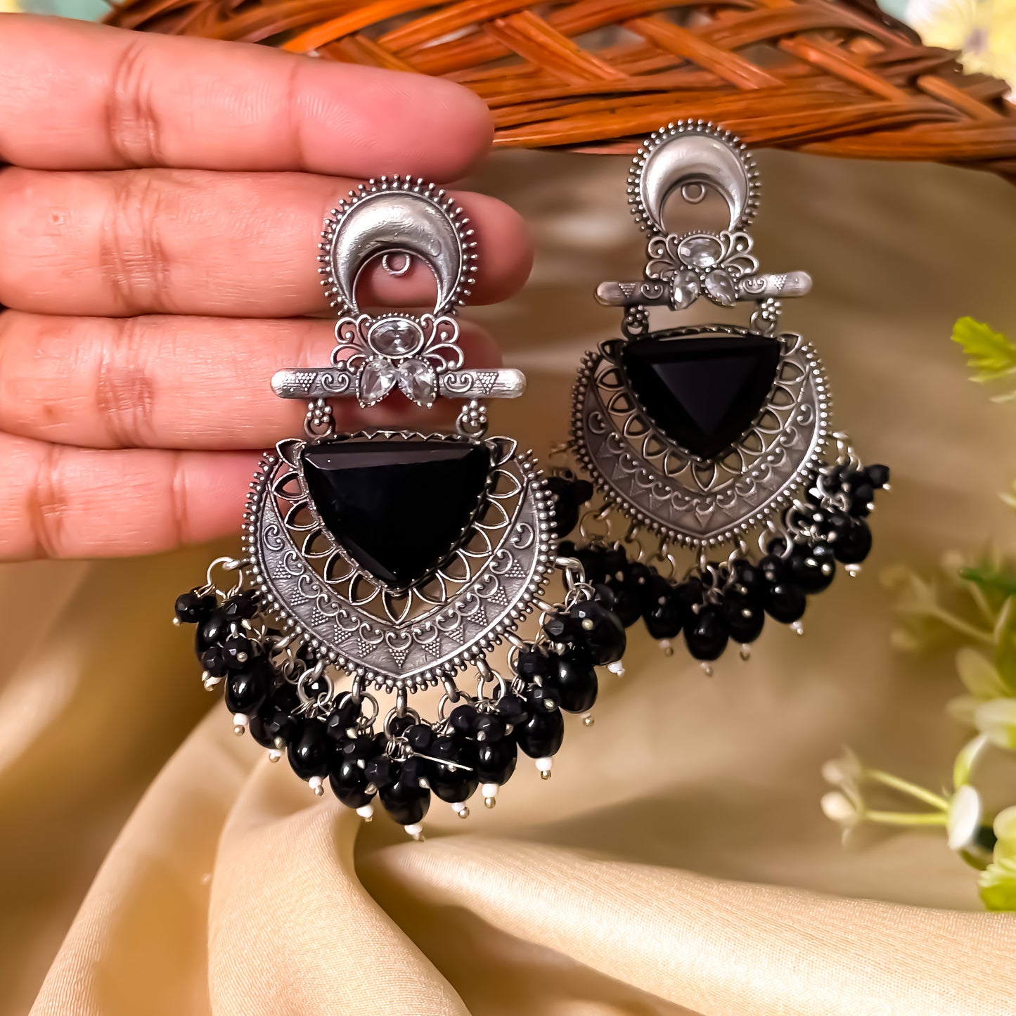 Monalisa Premium Brass Chabdbali Earrings - Black