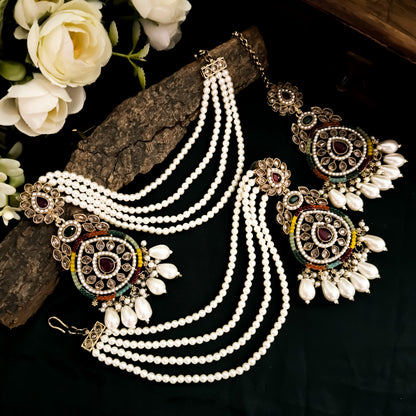 Kanika Jadau (Reverse AD) Chandbali Sahara Earrings & Mangtika Set - Multi