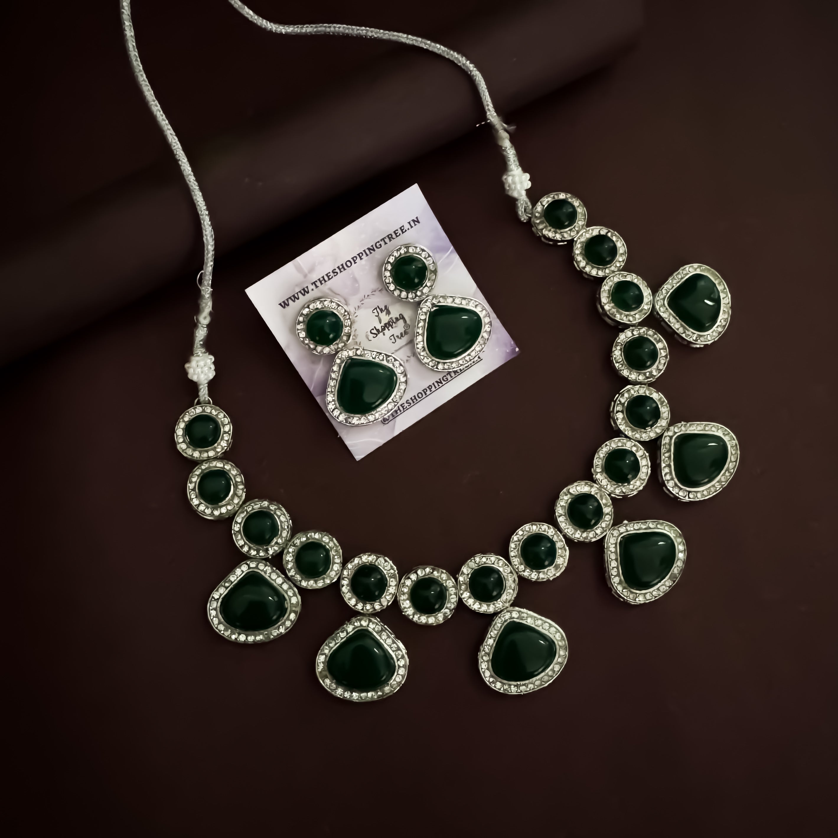 Minal Monalisa Stone Necklace Set Green The Shopping Tree