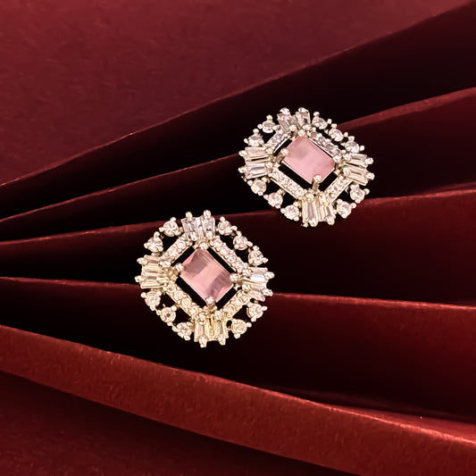 Anastasia American Diamond Silver Stud Earrings - Pastel Pink