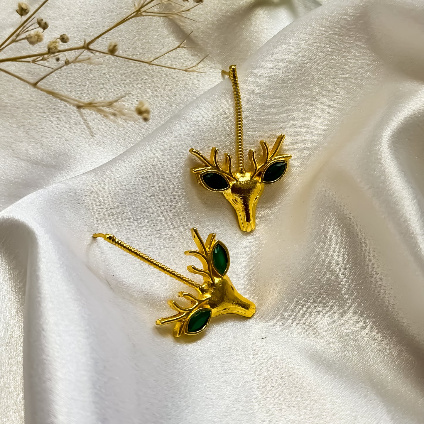 Unique Raindeer Handcrafted Brass Earrings- Green