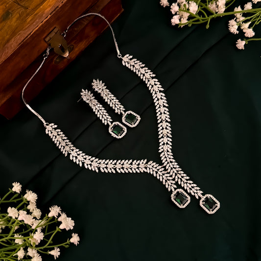 Deborah Designer Diamond Necklace Set - Emerald Green