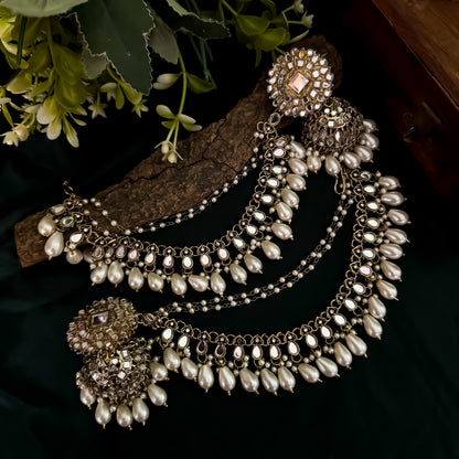 Masaba Mirror Jhumka Earrings with Sahara & Tika Set - Golden
