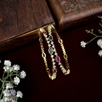 Pink & Green Dhara Premium AD Bangles (Set of 2)