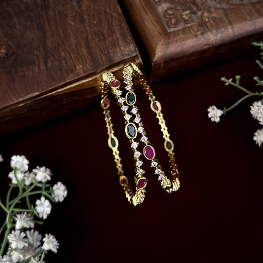 Pink & Green Dhara Premium AD Bangles (Set of 2)