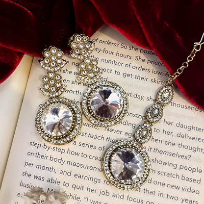 Naira AD Polki Look Alike Necklace Set - Golden