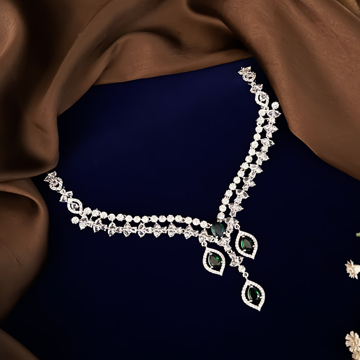 Emerald Green Ella American Diamond Necklace Set