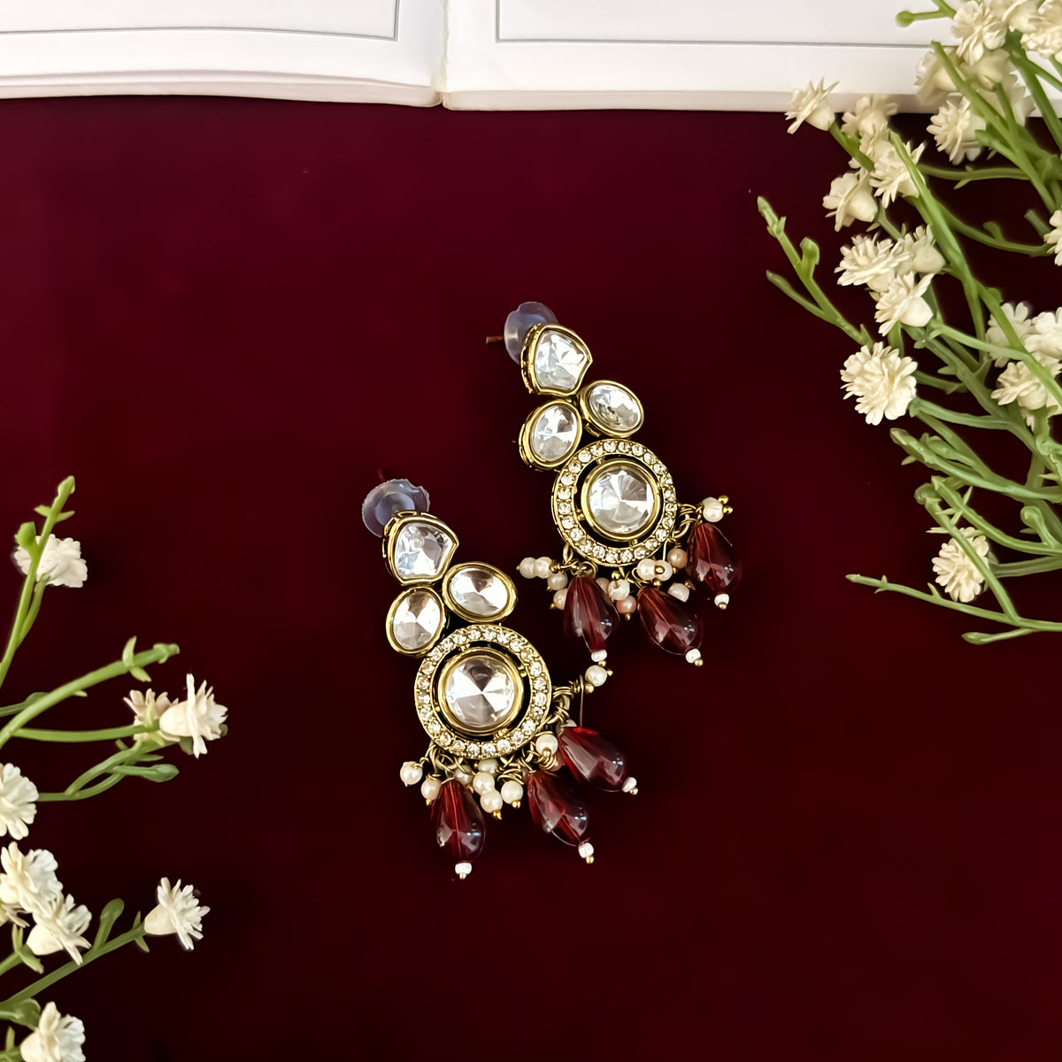 Maroon Sai Premium Kundan Necklace Set