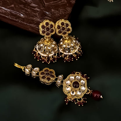 Etika Premium Kundan Necklace Set - Maroon
