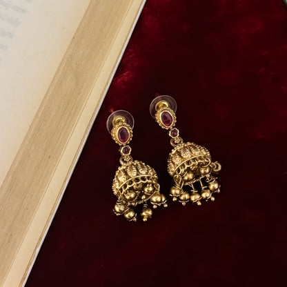 Mrinalini Lakshmi Temple Necklace Set - Gold & Pink