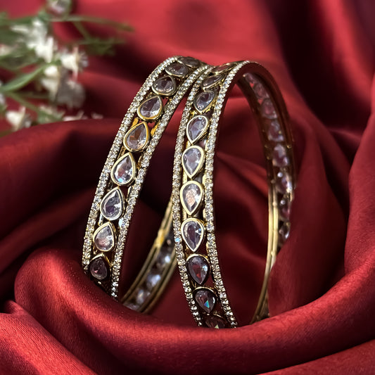 Ashna Premium AD Polki Bangles Golden (Set of 2)