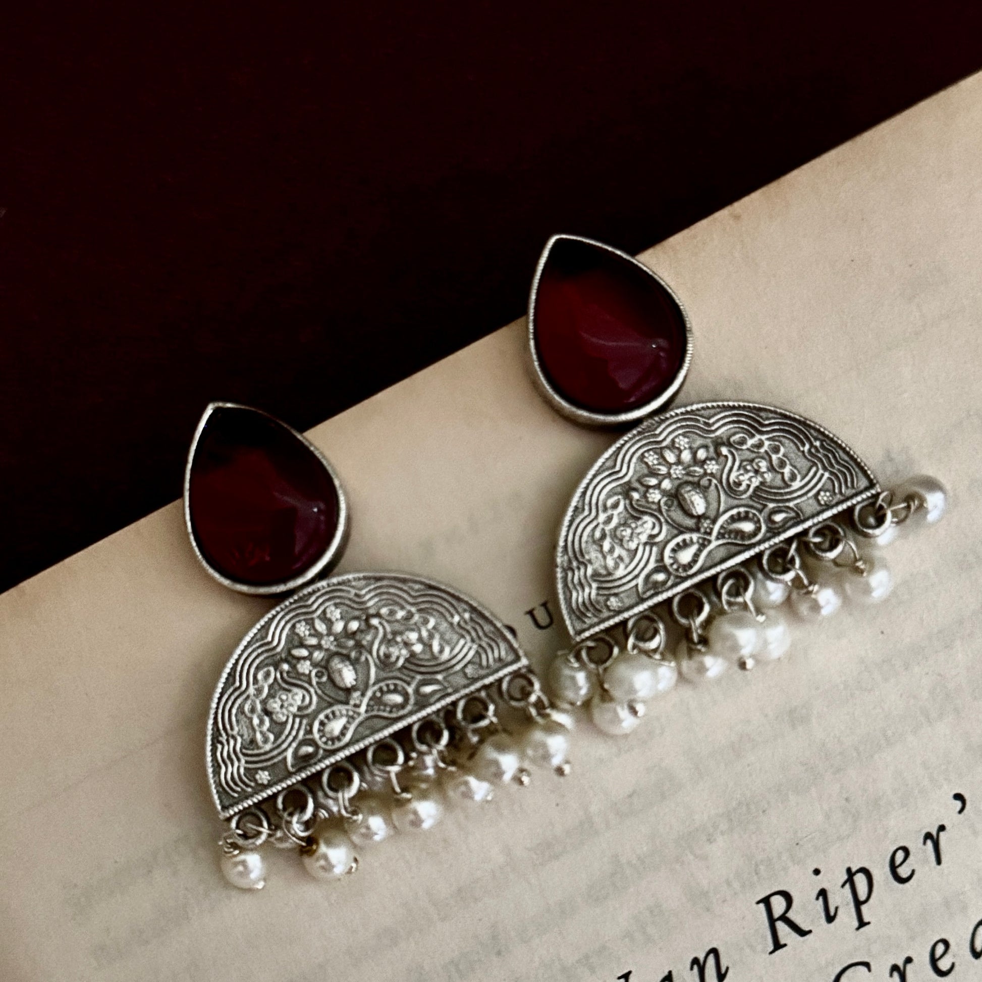 Monalisa SLA Brass Chandbali Earrings - Maroon