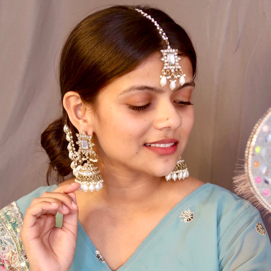 Manavi Mirror Jhumka with Teeka & Sahara- Golden