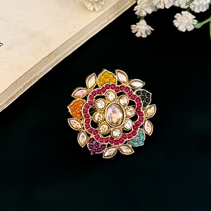 Kosani Jadau Adjustable Ring - Multi