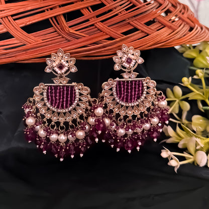 Mansa Kundan Pearl Chandbali - Wine