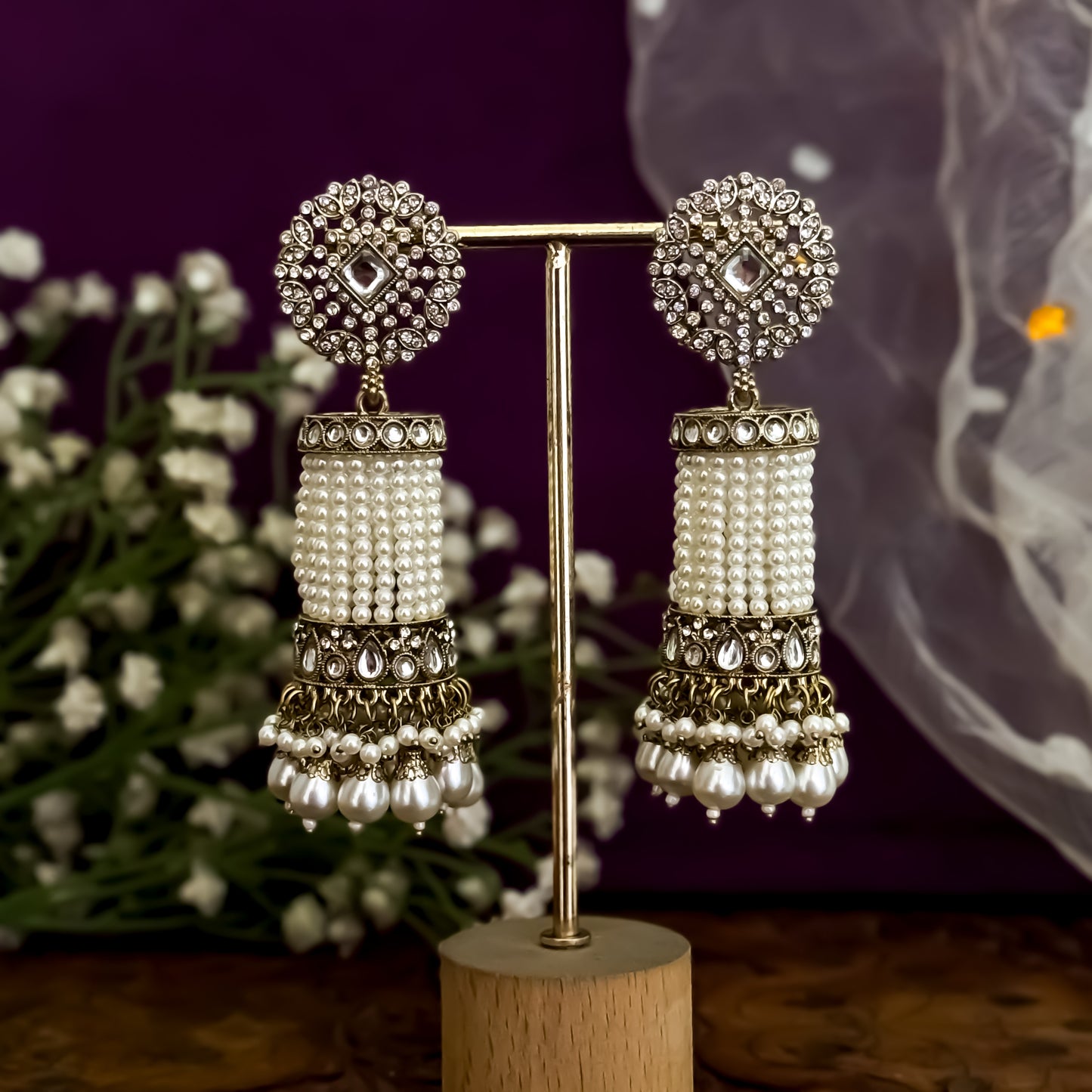 Falguni Pearl Jhumka Earrings - Golden
