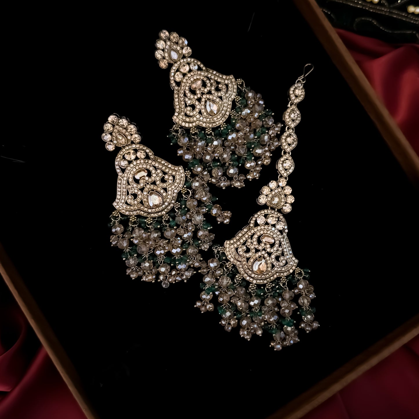 Madiha Premium Reverse AD Necklace Set - Green