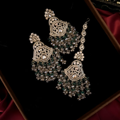 Madiha Premium Reverse AD Necklace Set - Green