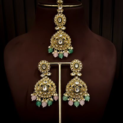 Rosen Kundan Necklace Set - Pastel Pink & Green