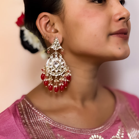 Yashi Kundan Chandbali Earrings - Red