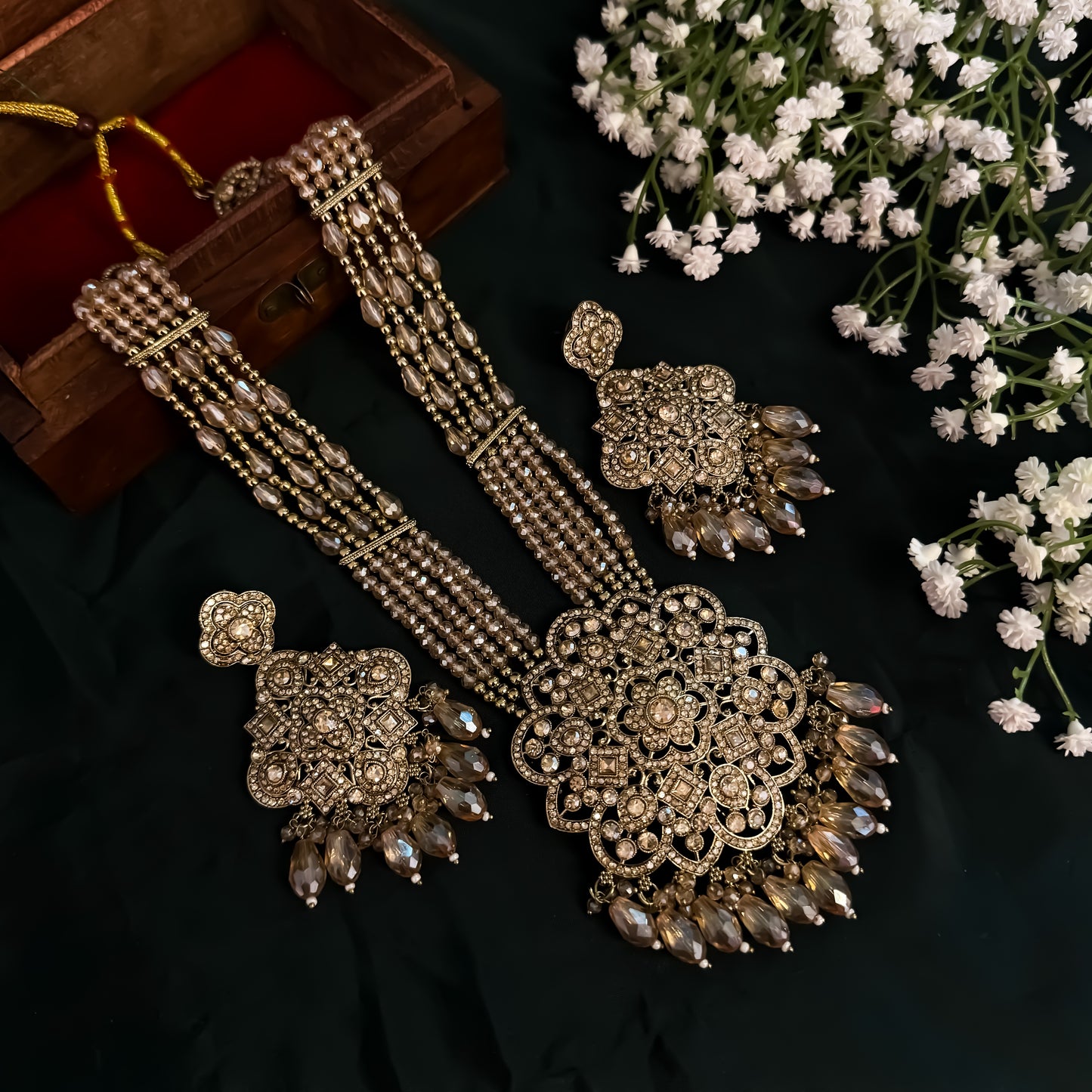 Mandala Jadau Reverse AD Necklace Set- Copper Golden