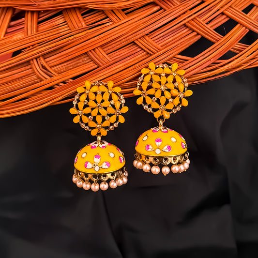 Suhani Yellow Meenakari Jhumka Earrings