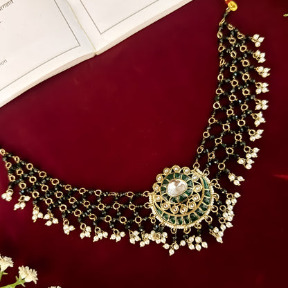 Green Sanidhya Intricate Pearl Work Necklace set
