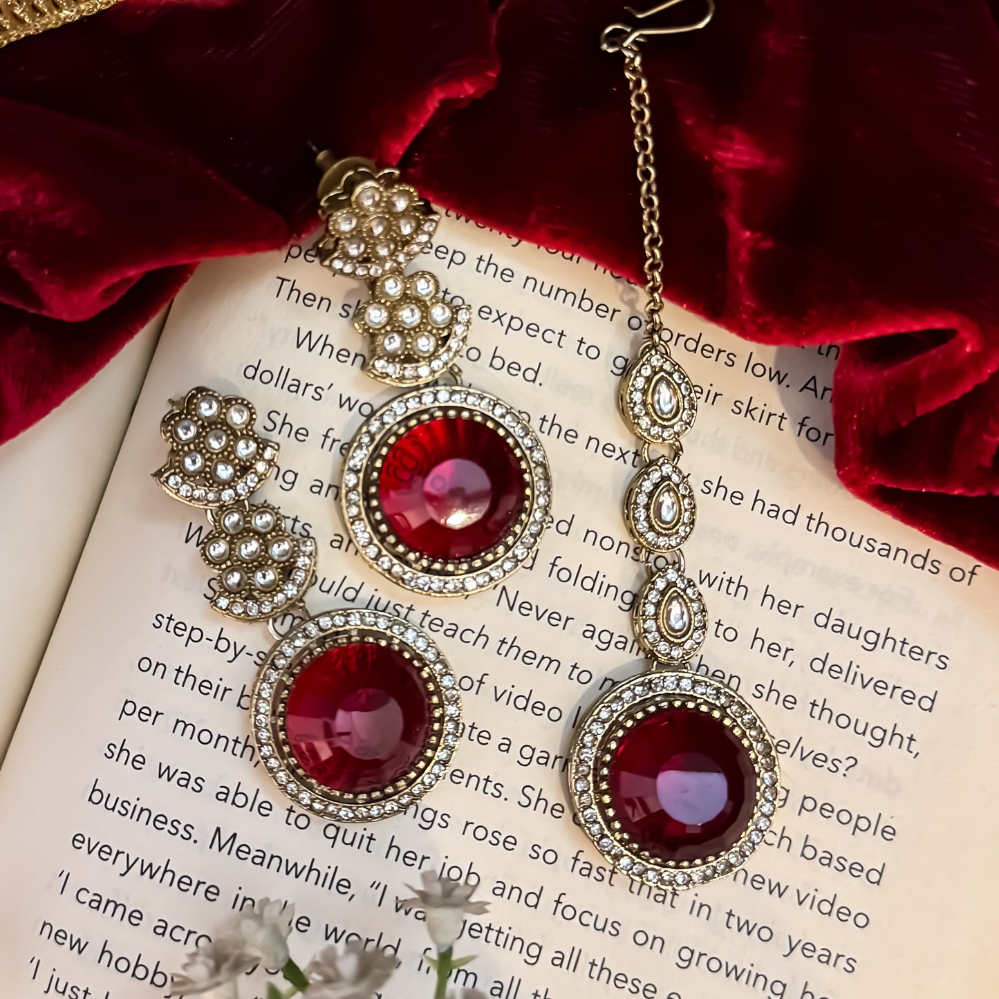 Naira AD Polki Look Alike Necklace Set - Maroon
