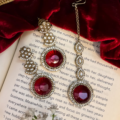 Naira AD Polki Look Alike Necklace Set - Maroon