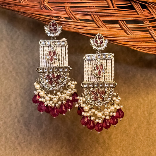 Kamya Pearl Chandbali Earrings- Wine