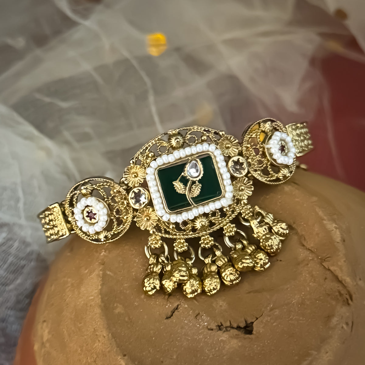 Green Vandana Kashmiri Ghungroo Adjustable Bracelet