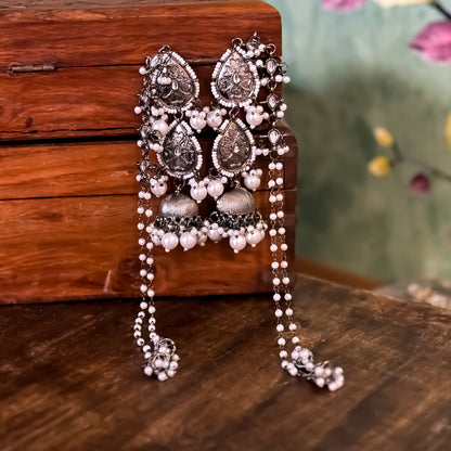 Kimaya Kashmiri Black Metal Jhumka with Earchains