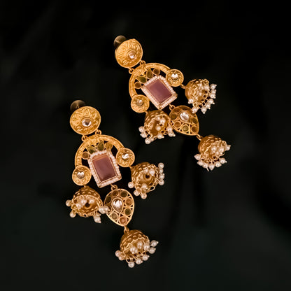 Maitri Premium Kashmiri Jhumka Earrings - Pastel Pink