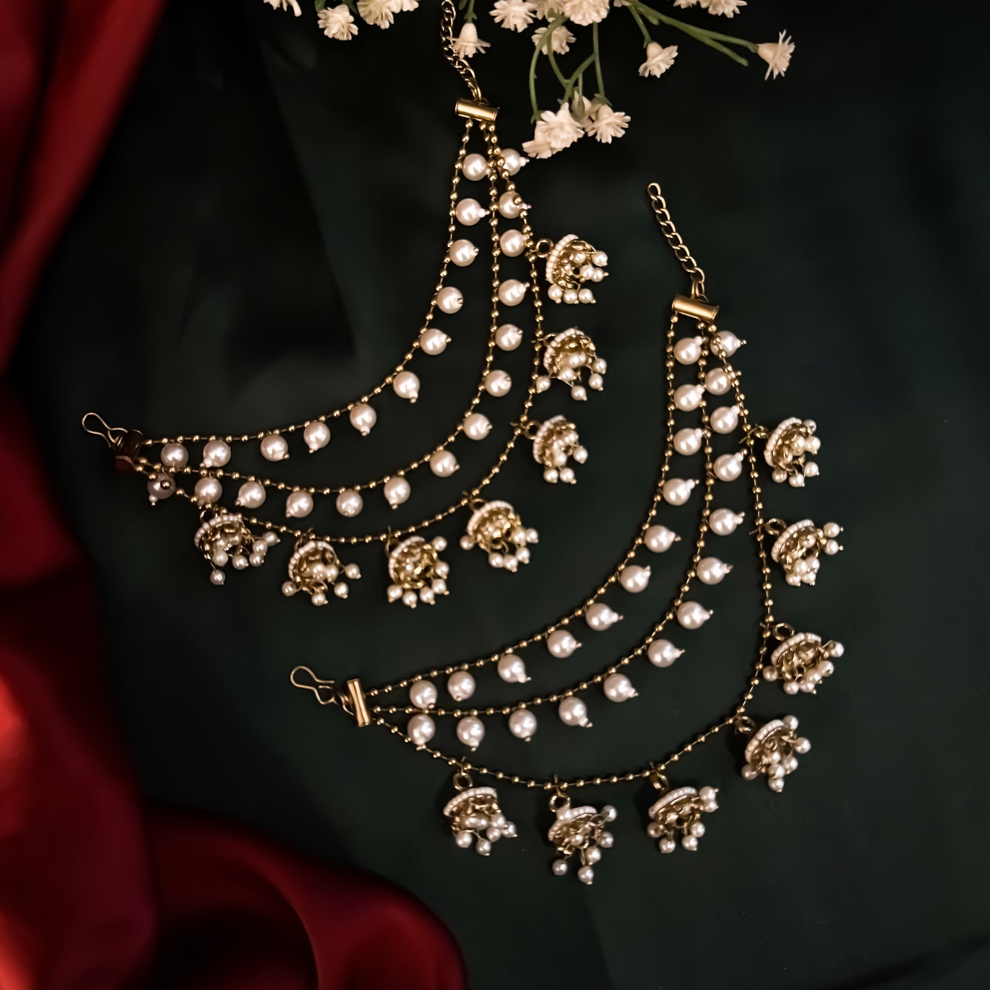 Jasmeer Bahubali Jhumka Detachable Earchains - Golden