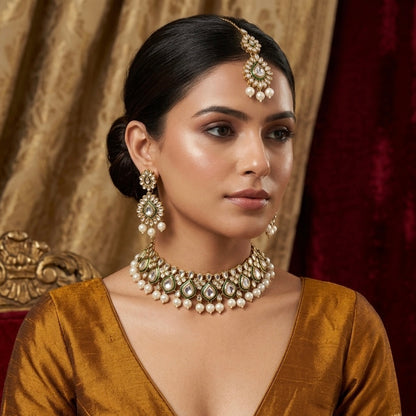 Kumud Kundan Necklace Set - Green