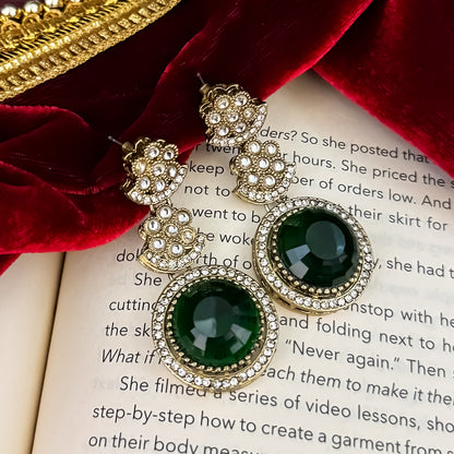 Naira AD Polki Look Alike Necklace Set - Green