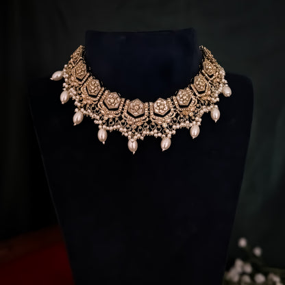 Mahal MOP Reverse AD Necklace Set - Golden