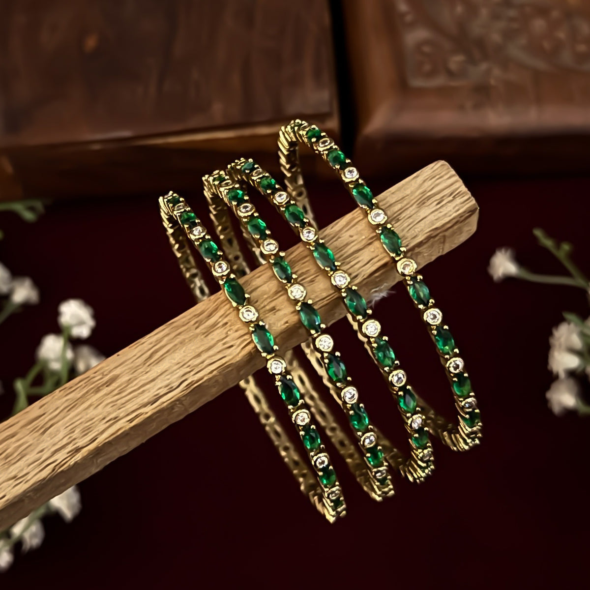Emerald Green Avira Premium AD Bangles (Set of 4)