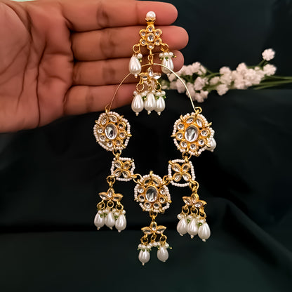 Aamna Statement Kundan Chandbali Earrings - Golden